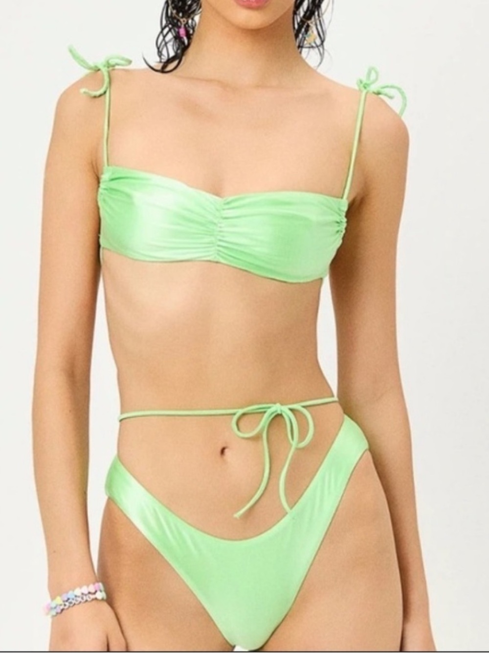 Frankies Bikinis Naomi Osaka Foxy Satin Bikini Bottoms Honeydew Green Cheeky XL - Picture 6 of 7